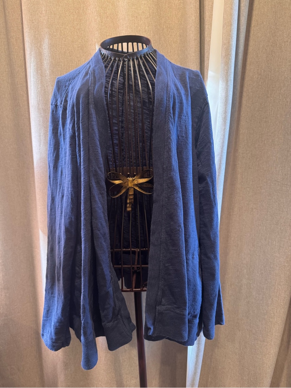 WILT Blue Slub Knit Open Front Cardigan Pocket Small Made in USA